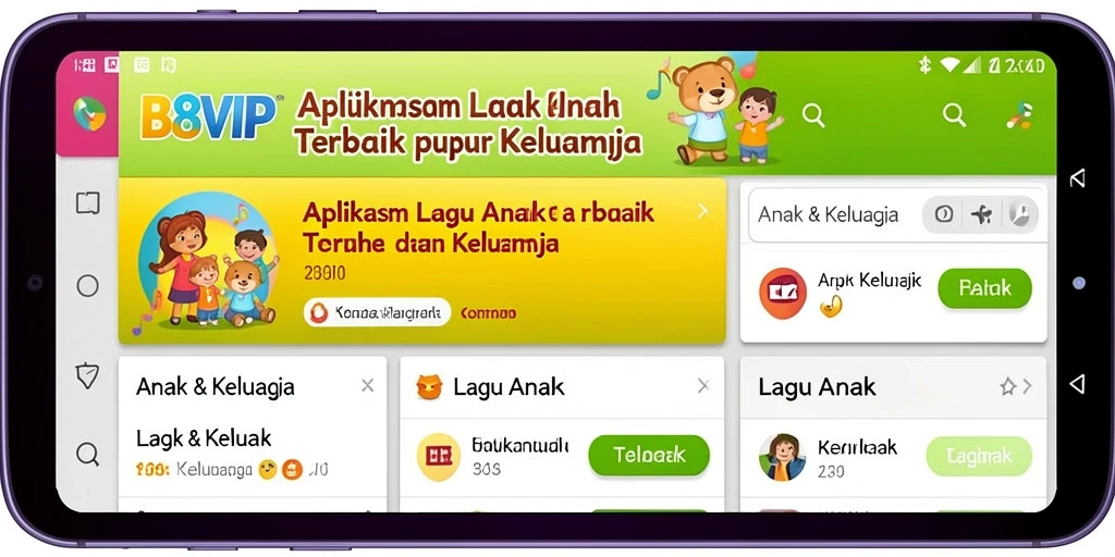 Screenshot antarmuka B8VIP dengan fungsi lagu anak yang menarik.