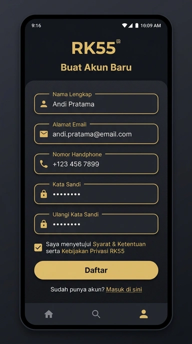 Tampilan halaman daftar rk55